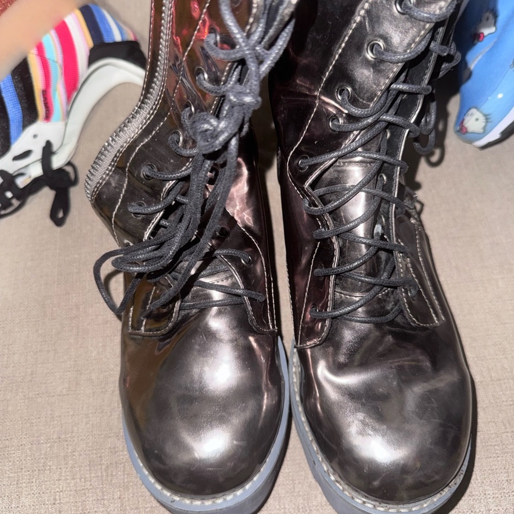 Dolls Kill Shiny Black Combat Boots